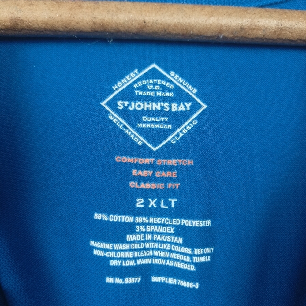 St. John's Bay Men's Comfort Flex Easy Care Classic Fit Polo Shirt Blue Size 2XL - Picture 9 of 9